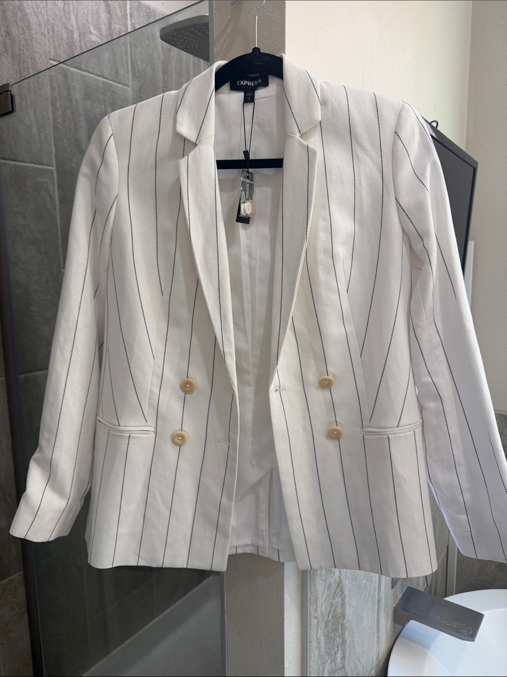 NWT Express White Blazer with Black Pinstripes XS